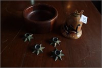 wooden bowl, star holders, bell