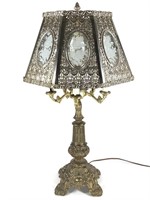 Candelabra Lamp w Pierced Steel & Glass Shade