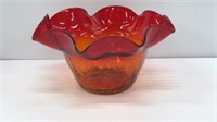 Amberina crackle glass bowl measuring 4 inches