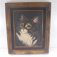 1982 Cat Velvet Oil Painting Signed Cutrona 12x16