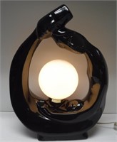 Art Deco Black Ceramic Opaline Globe Lamp Light