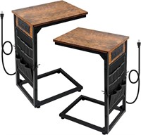 C Shape end table with charging station set of 2
