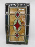 STAINED GLASS WINDOW  28" X 16"  CRACK IN RED STAR