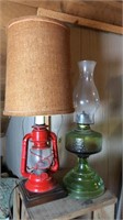 GREEN DEPRESSION GLASS OIL LAMP & LANTERN LAMP