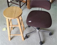 OFFICE CHAIR & WOOD STOOL
