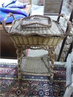 ANTIQUE WICKER WOVEN SEWING BASKET - 27" TALL