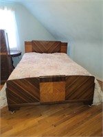 Antique Walnut Art Deco Warterfall Full Size Bed