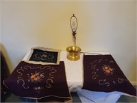 Vintage Spitoon Lamp, Needlepoint Fabric