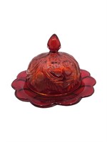 Antique Ruby Red Butter Dish