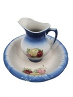 Antique Salt Glaze Stoneware Bowl & Pitcher