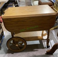 Oakwood tea cart with drop leaf sides, old