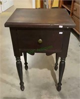 Antique wooden side table with one drawer,