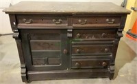 Antique sideboard with marble top. One drawer and