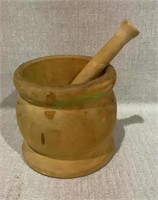 Handmade wooden mortar and pesto. Mortar measures