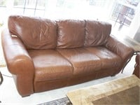 3-cushion brown leather sofa --90" long