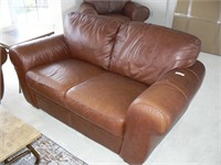 2-cushion brown leather loveseat --67" long