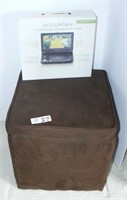 Brown microfiber storage ottoman, portable DVD