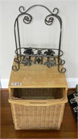 Wooden box w/pull-out basket, wine bottle caddy