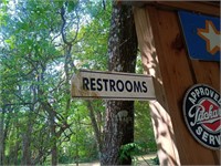 Reproduction tin sign restroom flange two-sided