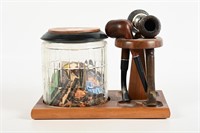 PIPE STAND WITH TOBACCO JAR AND PIPES