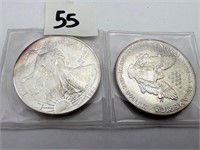 2- 1992 American eagle silver dollars