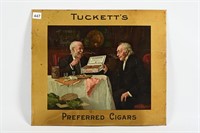 TUCKETT'S PREFERRED CIGARS TIN OVER CARDBOARD SIGN