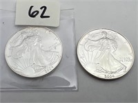 2-2004 American eagle silver dollars