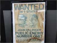 1930'S ORIGINAL JOHN DILLINGER WANTED POSTER