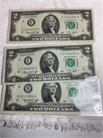 3 1976 2 dollar bills w canceled stamps