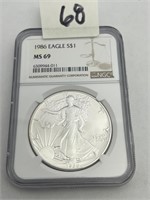 1986 ms 69 American eagle silver dollar