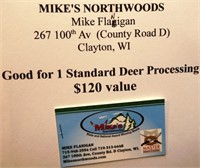 Mike's Northwoods Deer Processing Certificate