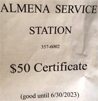 Almena Service Station $50 Gift Certificate
