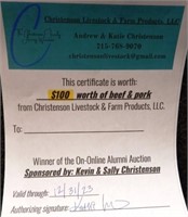 Christenson Livestock & Farm $100 Gift Certificate