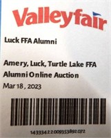 (2) Valleyfair One Day Admission Tickets