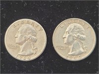 (2) 1964 90% Silver Quarters