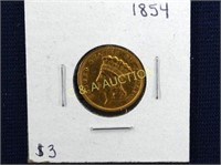 1854 $3 GOLD COIN