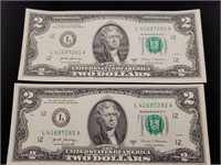 (5) Sequential $2.00 Bills (2017 A)