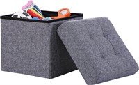 Ornavo Home Foldable Tufted Linen Storage Ottoman
