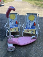 Child's Scooter and Beach Chairs