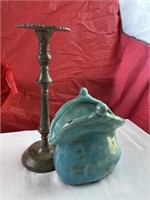 Candle Stick & Glazed  Pottery Vase/Pot