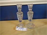 2 Crystal candlesticks w/etched roses