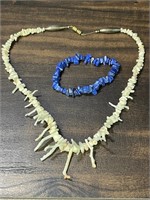 Coral necklace + Blue Shell Bracelet