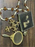 Misc Jewelry Lot with vintage mirror