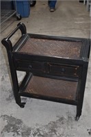 Black Wood w/Woven Top Tea Cart