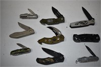 Nine Assorted Pocket Knives. Tac Force, M Tech