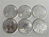 6- 1 Troy Oz 999 silver rounds