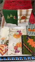 Assorted vintage linens, table scarves, table