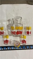 Vintage red and yellow leaf pitcher and glasses