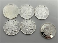 6- 1 Troy oz 999 silver rounds