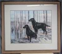 27x30 BLACK LABRADOR DOGS ART SIGNED & NUMBERED